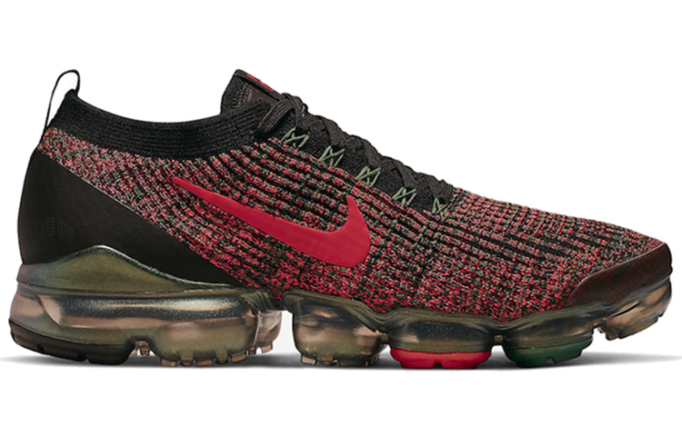 Мужские кроссовки Nike VaporMax Flyknit 3.0 (красно-черно-зеленые) — Красный / чёрный / зелёный — фото 2