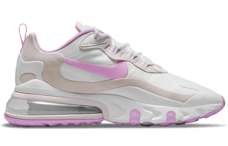 Женские кроссовки Nike Air Max 270 React (бежево-пурпурные) — 淡紫/灰/白 — фото 2