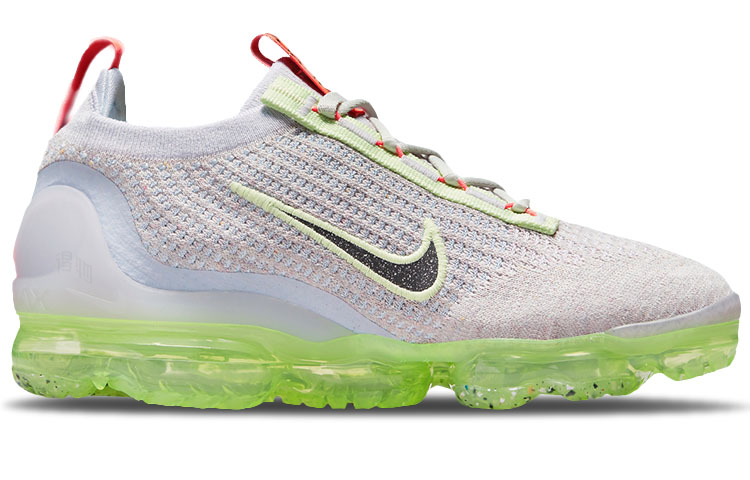 Женские кроссовки Nike VaporMax 2021 (серые с оранжевым и зеленым) — Серый / оранжевый / зелёный — фото 2