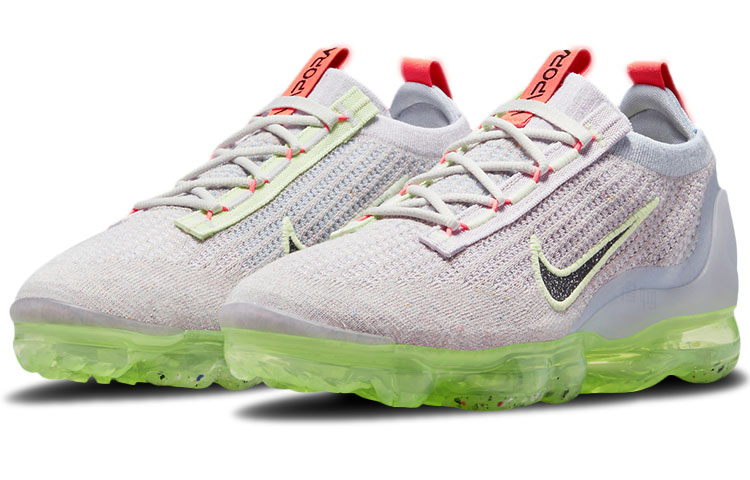 Женские кроссовки Nike VaporMax 2021 (серые с оранжевым и зеленым) — Серый / оранжевый / зелёный — фото 3