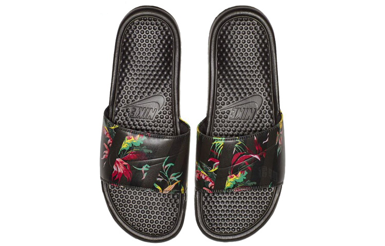 Шлепки Nike Benassi Slip (черно-красно-зеленые) — фото 4