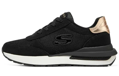 Skechers HALOS Croissant Shoe Textile, Leather Versatile Low top Sports Casual Shoes Women's Black Gold