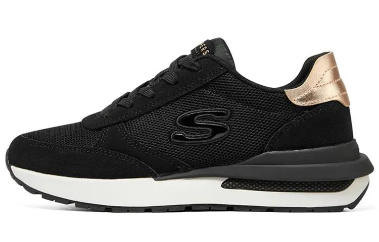 Skechers HALOS Croissant Shoe Textile, Leather Versatile Low top Sports Casual Shoes Women's Black Gold