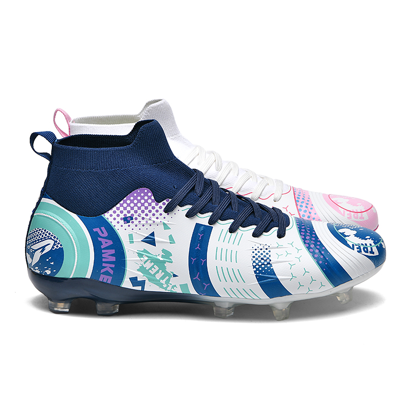 PANKE Soccer Shoes Unisex High Top White Dark Blue+White Pink Blue