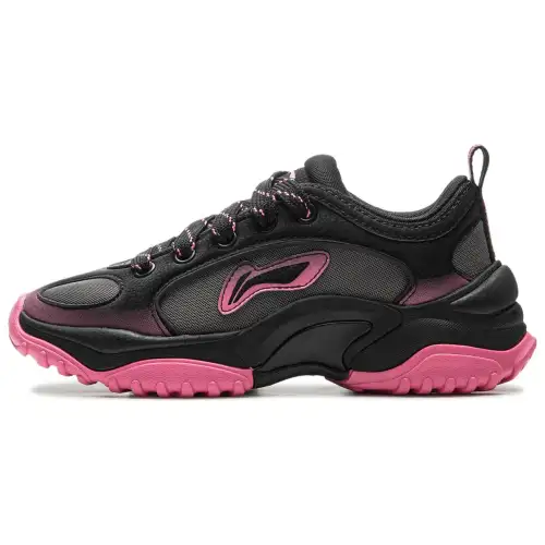 Li Ning Cushioning Abrasion Resistant Height Increasing Low top Casual Shoes Women's Black Pink