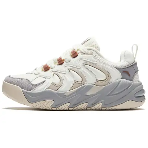Anta Textile, Synthetic Leather Slip Resistant Abrasion Resistant Low top Casual Shoes Women's White Rice Gray