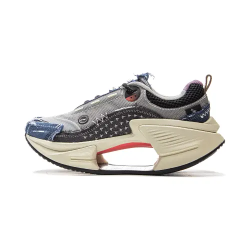 Li Ning Lightweight Rebound Abrasion Resistant Low top Casual Shoes Women's Gray Black Blue