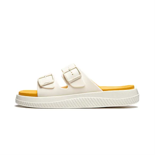Li Ning Slip Resistant Abrasion Resistant Slide Slippers Men's Beige White Yellow