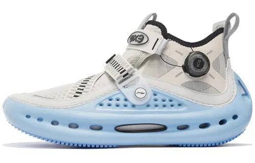 Li Ning WU XING 3 Slip Resistant Abrasion Resistant Mid top Casual Shoes Men's Gray Blue