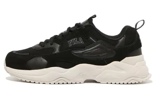 FILA Textile, Leather Cushioning Breathable Low top Sports Casual Shoes Unisex Black Korean Style