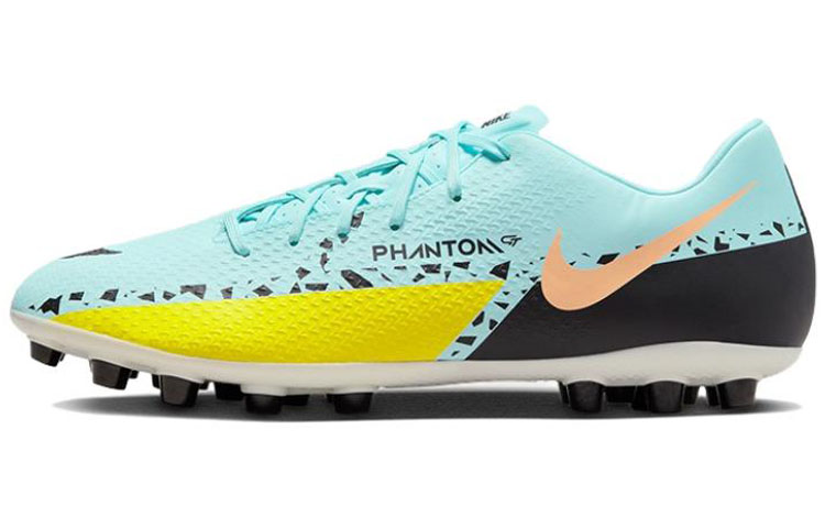 Nike Phantom GT Academy round head lace-up AG (glue spikes) artificial grass, shock-absorbing, non-slip and wear-resistant football shoes, same style for men and women, blue and yellow