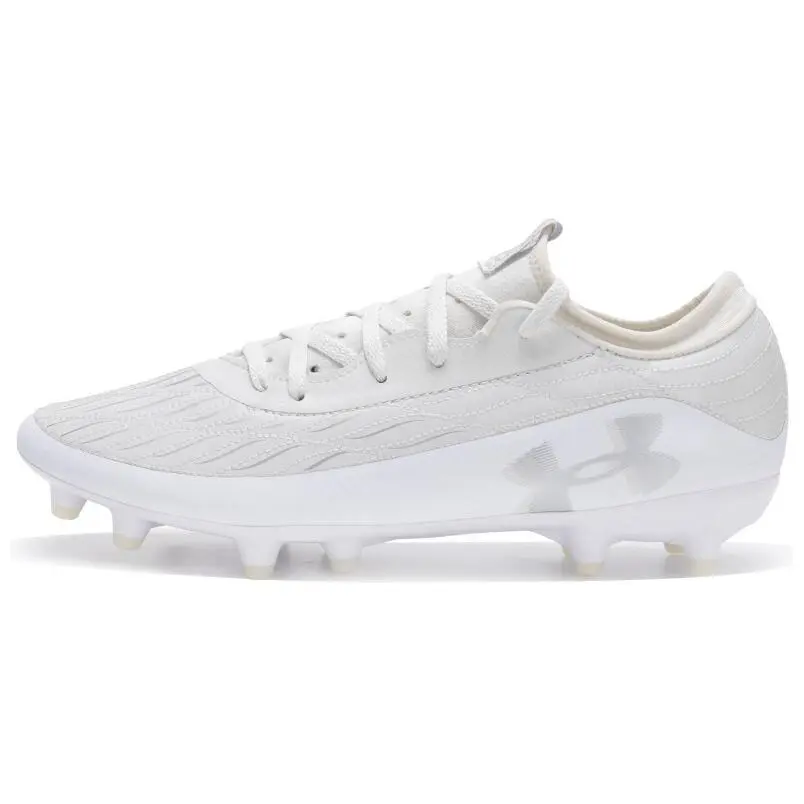 Under Armour FG Firm Ground Artificial Turf Abrasion Resistant Lightweight Soccer Shoes Unisex Gray White