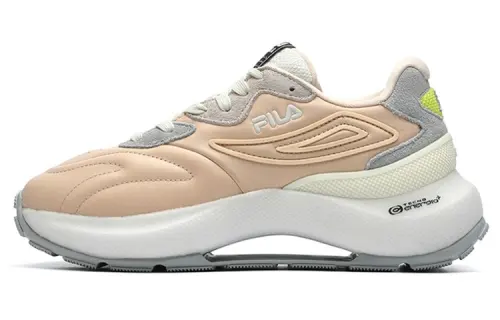 FILA Flusso Icona Textile, Top Grain Cow Leather Abrasion Resistant Coverage Low top Casual Shoes Women's Nude Pink