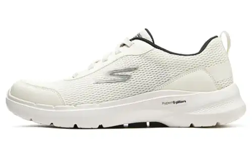 Skechers Go Walk 6 Synthetic Leather Cushioning Abrasion Resistant Lightweight Rebound Low top Casual Shoes Men's White