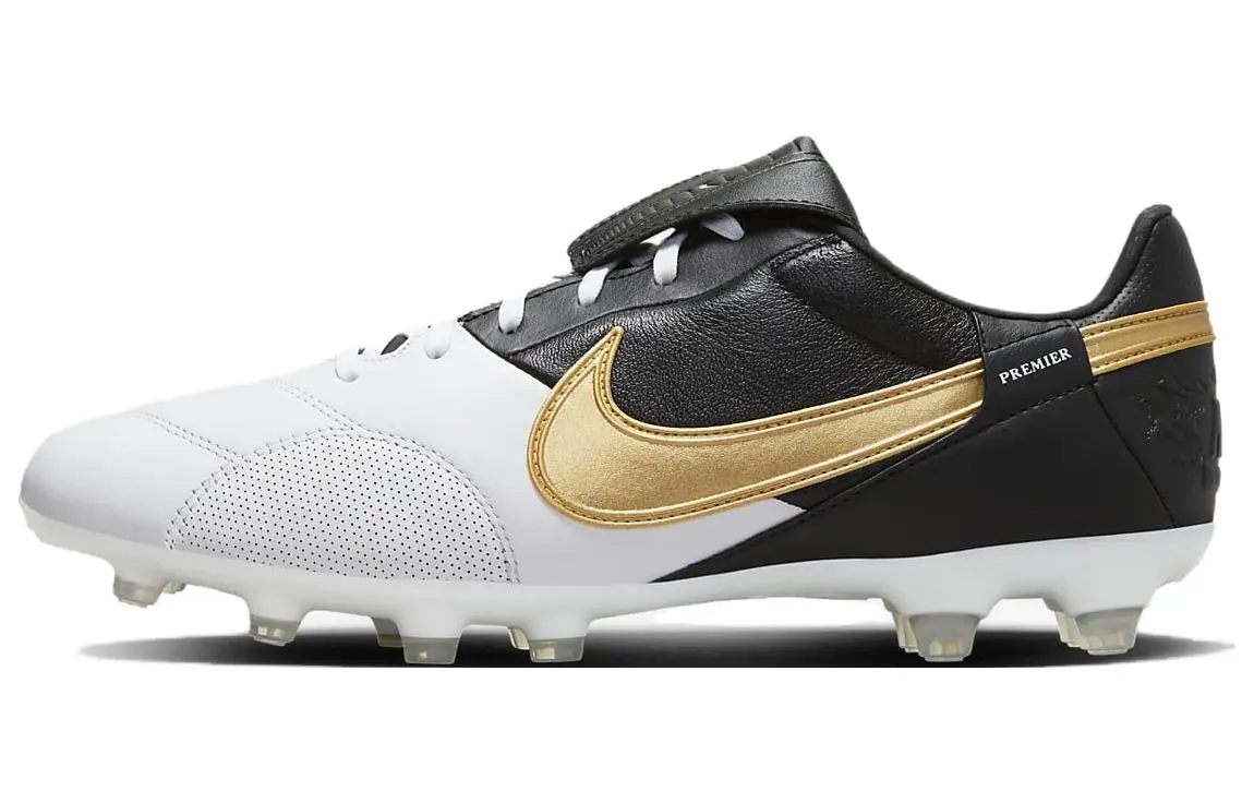 Nike Premier 3 FG Firm Ground Cushioning Slip Resistant Soccer Shoes Men's Black White Gold