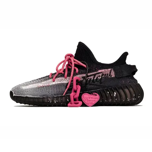 Adidas Originals Yeezy Boost 350 V2 P.M.S. Pink Ink Slip Resistant Low top Casual Shoes Unisex Black Pink