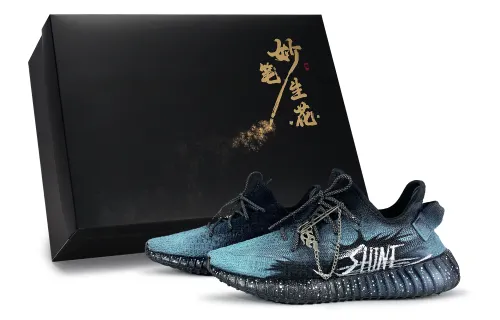 Adidas Originals Yeezy Boost 350 V2 Magic Pen Blossoms, Swift As Lightning Low top Casual Shoes Unisex Black Blue