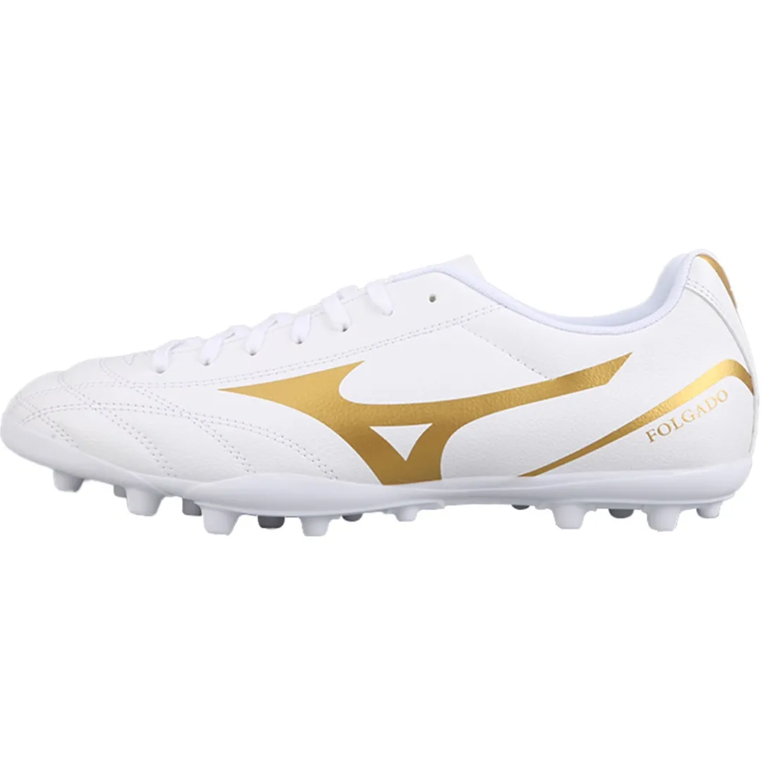 Mizuno Folgado AG Artificial Ground Artificial Turf Slip Resistant Abrasion Resistant Soccer Shoes Unisex White Gold