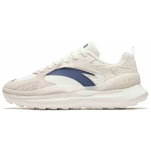 Anta Synthetic Leather Slip Resistant Abrasion Resistant Low top Casual Shoes Women's Beige White Blue