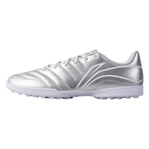 Li Ning Slip Resistant And Abrasion Resistant Coverage Soccer Shoes Unisex Silver