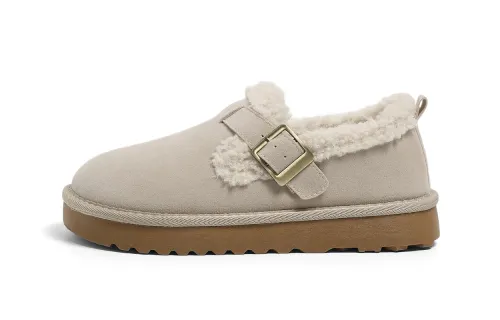 Global HUANQIU Warm and wear-resistant, thick sole plus velvet, all-inclusive soft sole, classic, simple and versatile for outer wear, furry shoes, increased wrapping, low-cut lifestyle shoes, women's style