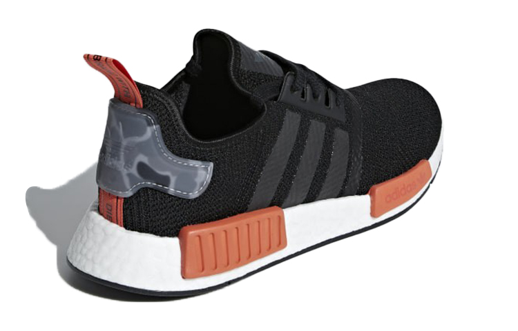 Кроссовки adidas Originals NMD_R1 (черно-бело-оранжевые) — Чёрный / белый / оранжевый — фото 4