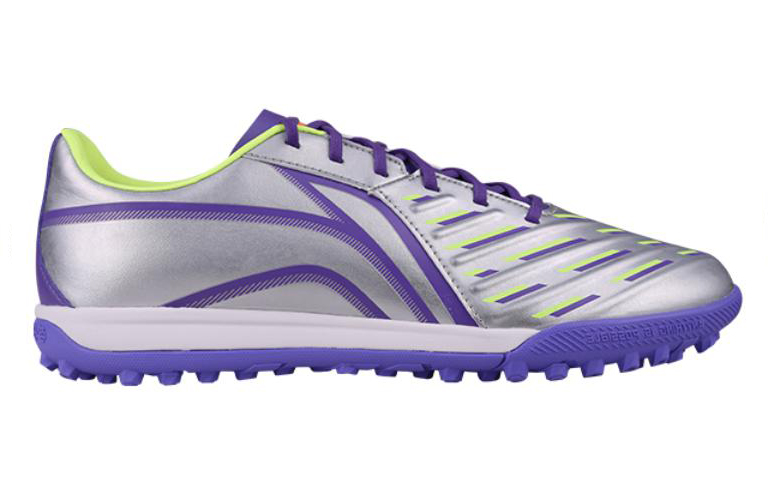 Li Ning TF Turf Synthetic Leather Cushioning, Wear Resistant Soccer Shoes Men’s Silver Purple