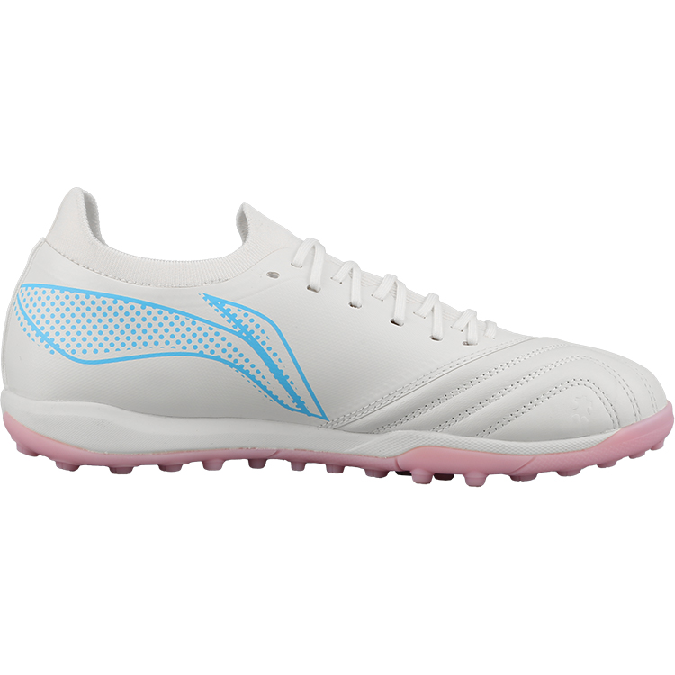 Li Ning TF Turf Firm Ground Cushioning, Wear Resistant Soccer Shoes Men’s White Pink Blue