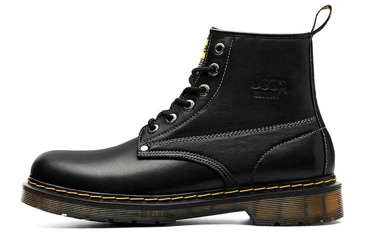Jeep Top Grain Cow Leather Short Combat Boots Men's Black