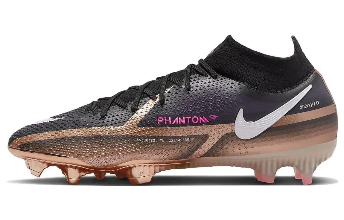 Nike Phantom GT FG Firm Ground Cushioning Slip Resistant Abrasion Resistant Soccer Shoes Unisex Black Red Gold