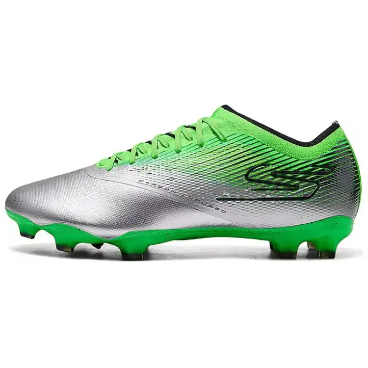 Skechers MEN'S GO BASKETBALL Comfortable And Breathable Artificial Turf Coverage Soccer Shoes Men's Silver Green