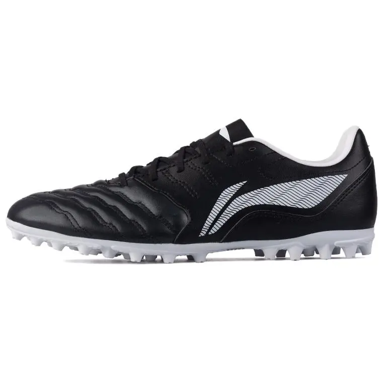 Li Ning MG Multi Ground Natural Grass Synthetic Leather Cushioning, Wear Resistant Soccer Shoes Unisex Black