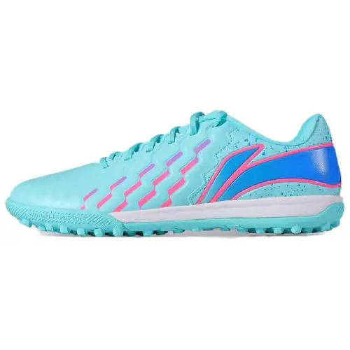 Li Ning Brocade TF Turf Cushioning Slip Resistant Abrasion Resistant Soccer Shoes Men's Green Pink Blue