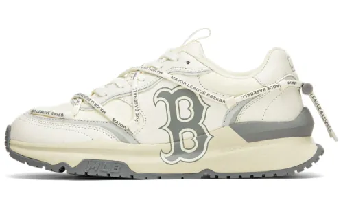 MLB Chunky Runner Fabric Synthetic Leather Boston Red Sox Lace-Up Fashion Retro Running Thick Bottom Shock Absorbing Anti-Slip Wear-Resistant Breathable Support Low-top Lifestyle Shoes Same Style for Men and Women Off-White