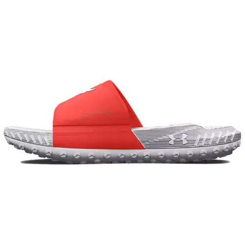 Under Armour Project Rock 3 Flat Rubber Sole Slide Slippers Men's White Orange