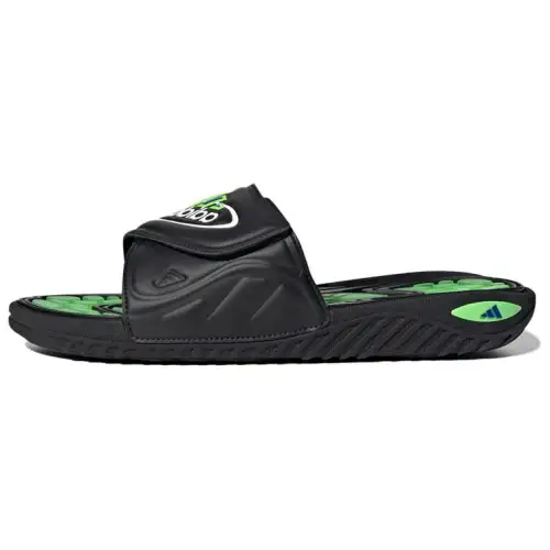 Adidas Reptossage Slides Cozy Wear Resistant Flat Heel Sports Slippers Unisex Black Green