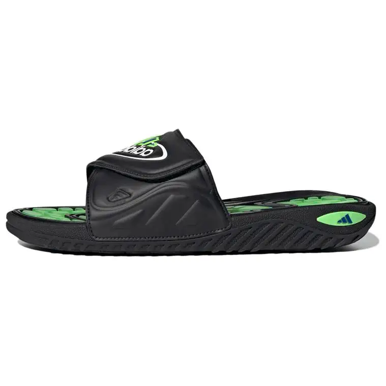 Adidas Reptossage Slides Cozy Wear Resistant Flat Heel Sports Slippers Unisex Black Green