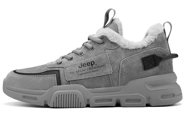 Jeep Pigskin Versatile Fashion Fleece Lined Abrasion Resistant Mid top Casual Shoes Men's Gray