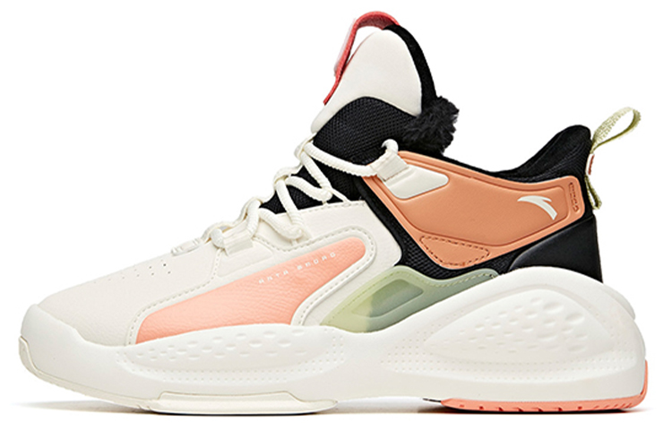 Anta Bastard Fleece lined Coverage Thermal Slip Resistant Mid top Skateboard Shoes Women's White Black Pink