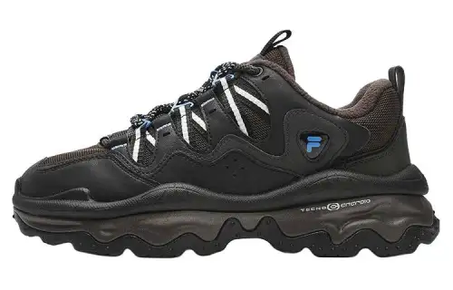 FILA Fusion Textile, Synthetic Leather Cushioning Abrasion Resistant Breathable Low top Casual Shoes Men's Black
