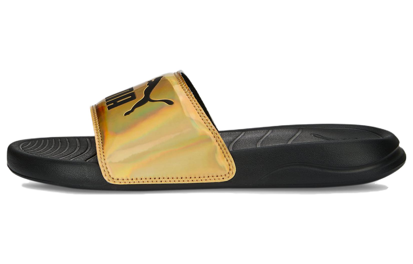 PUMA Popcat 20 Slip Resistant Abrasion Resistant Rubber Sole Slide Slippers Women's Black Gold
