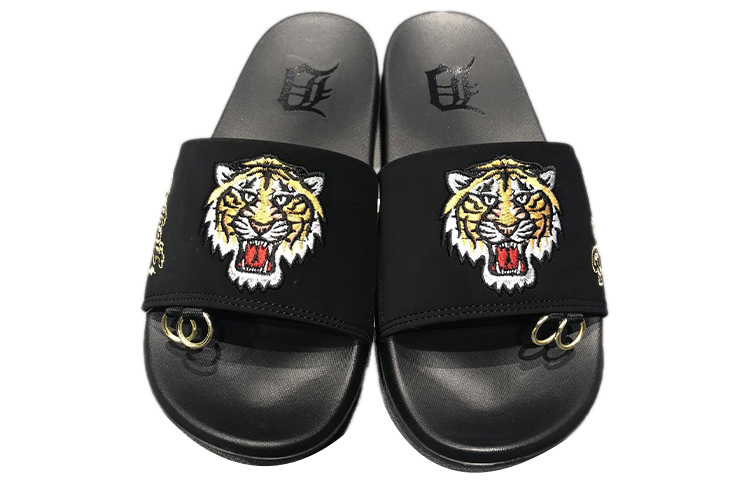 Шлепанцы MLB Slipper Black Tiger (черно-золотые) — Чёрный / золотой — фото 3