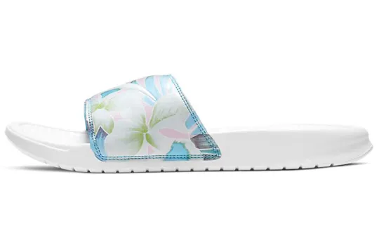 Nike Benassi Jdi Floral Flowers White Blue Slippers 'White Blue' Women's