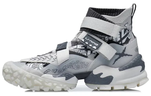 Li Ning CF Mars Mars Crisis War Slip Resistant Abrasion Resistant High top Sports Casual Shoes Men's Gray