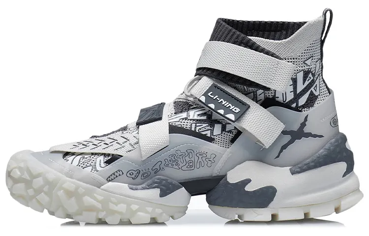 Li Ning CF Mars Mars Crisis War Slip Resistant Abrasion Resistant High top Sports Casual Shoes Men's Gray