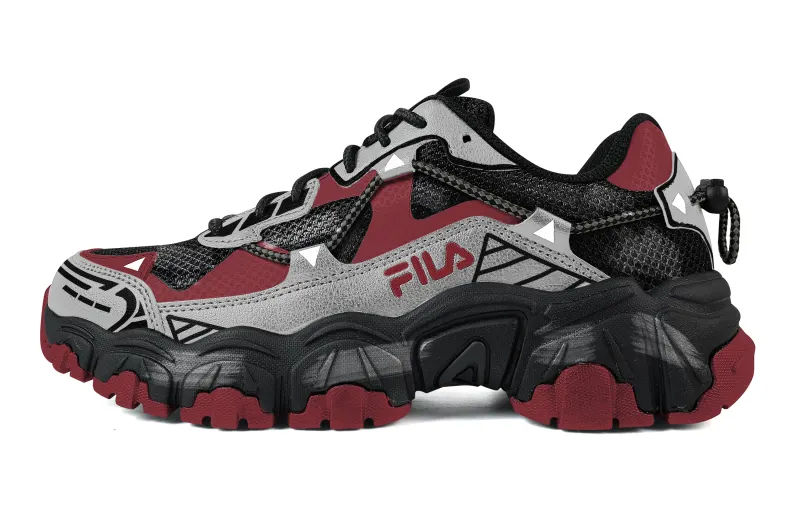 FILA Fluid Destruction Armor Slip Resistant Abrasion Resistant Low top Casual Shoes Unisex Silver Burgundy
