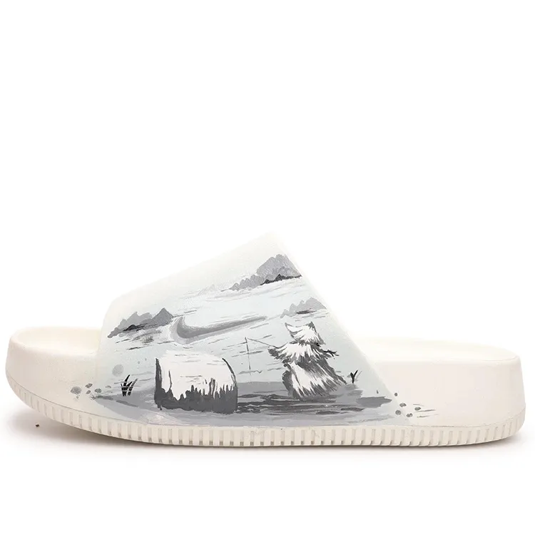 Nike Calm Slide Quiet Slip Resistant Cushioning Slide Slippers Unisex White Gray