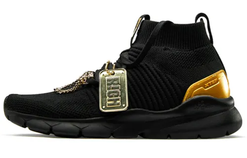 [China's new rap] Xtep trendy hip-hop casual high-top sneakers black gold women's style