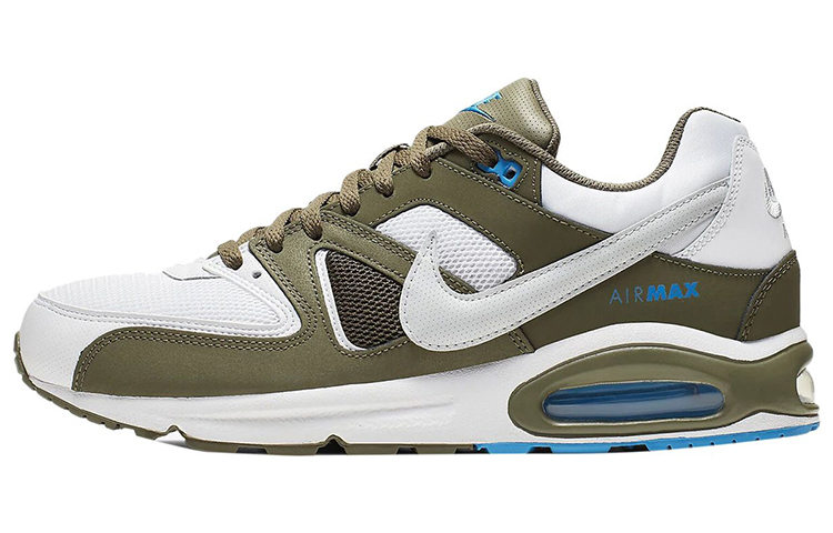 Nike Air Max Command Comfortable And Breathable Cow Split Leather Low top Running Shoes Men's Olive White