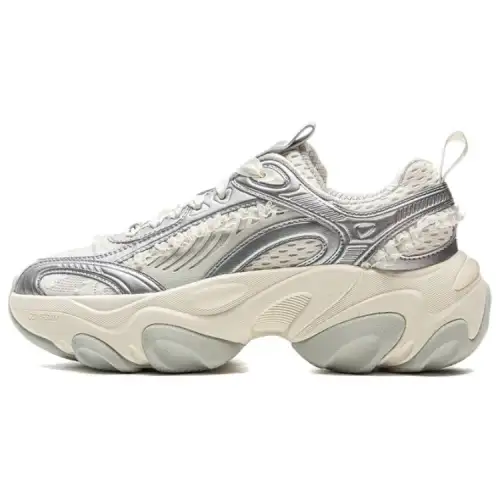 Li Ning Slip Resistant And Abrasion Resistant Coverage Low top Casual Shoes Women's Silver White